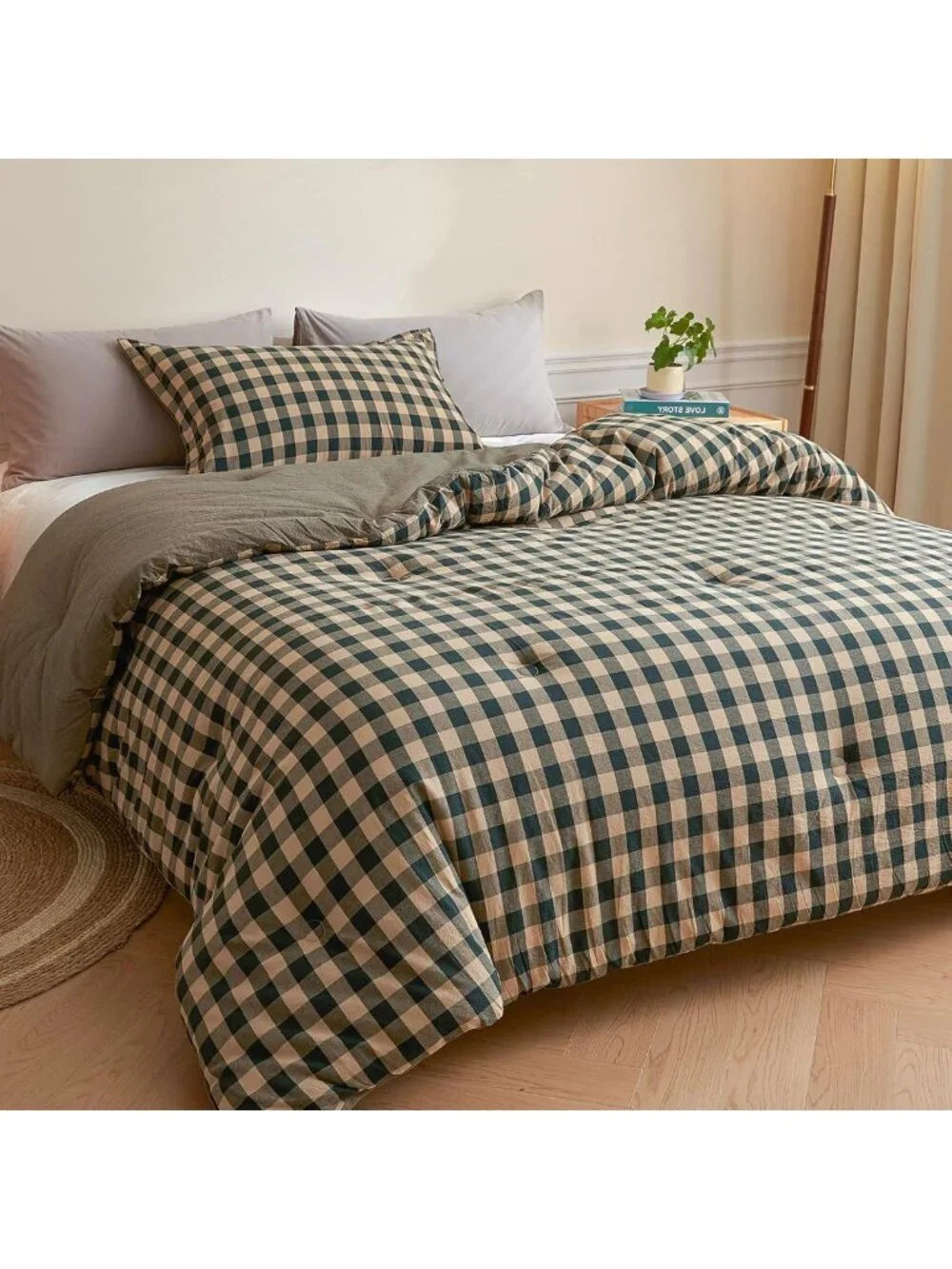 Cozy Cotton Plaid Full Comforter Set - Soft Lightweight Bedding, 3 Pieces